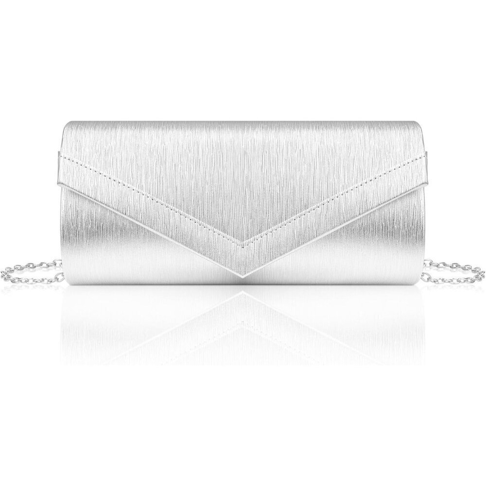 🆕Women Silver PU Leather Evening Handbag Clutch Purse w/Chain for Date